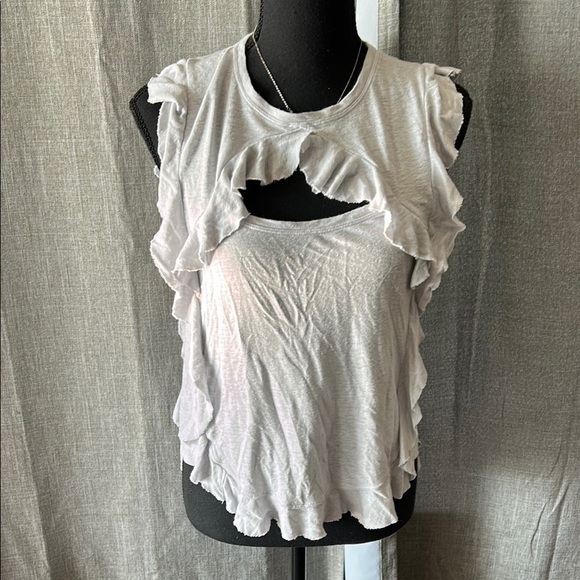 BCBGMaxAzria White Ruffled Sleeveless Muscle Tee - Picture 1 of 4